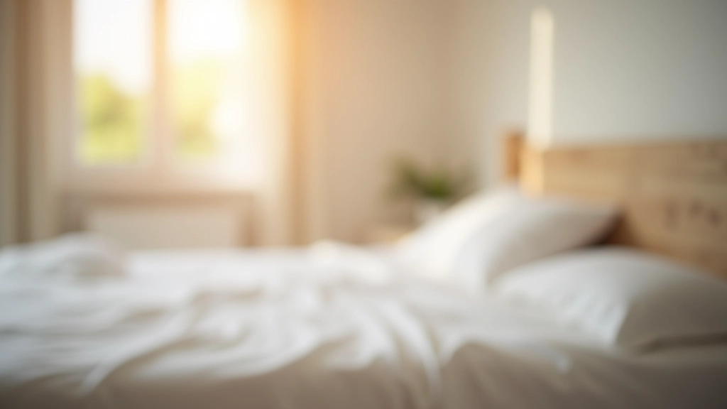 Quarto aconchegante e bem organizado com cama confortável, luz suave ao entardecer, ambiente tranquilo e relaxante